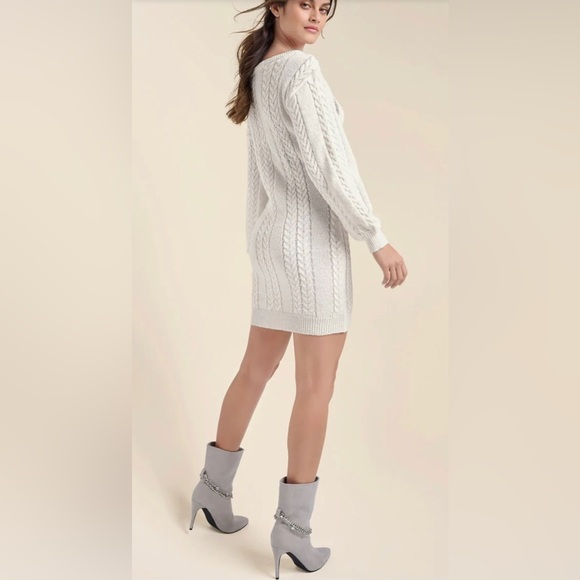 VENUS Off-Shoulder Cable Knit Dress - Cream - Picture 16 of 16